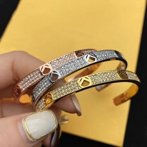 Fashion Designer Bracelet For Mens Women Full Diamond Gold Letters F Cuff Bracelets Gifts Womens Luxury bangle bracelets Hip-hop Jewelry Thanksgiving Day Gift
