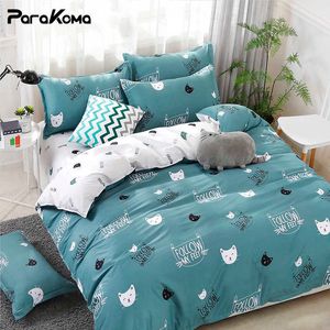 Zestawy pościeli Parakoma Home Tekstyle Cyan Ciesz się kotem Kitty Cover Case Bed Arkusz chłopak Kid Teen Girl Pedding Covers Zestaw Król Queen Twin Z0612