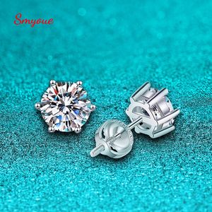 Clip-On-skruva tillbaka Smyoue Skruvtråd 1-6CT örhängen för kvinnliga män Solitaire Ear Stud 100% S925 Solid Silver White Gold Plated 230609