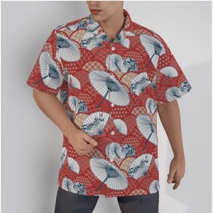 Camisas Casuais Masculinas Camisa Havaiana Masculina Papel Oleado Estampa Guarda-Chuva Estilo Étnico Praia Manga Curta Verão Botão Up Patchwork Vermelho