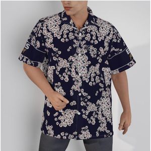 Camisas casuais masculinas Camisa havaiana masculina Estampa flor de ameixa Estilo chinês Praia Manga curta Verão Botões Patchwork Tops 3D