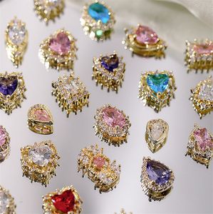 False Nails 10Pcs 3D Glitter Heart Nail Art Rhinestones Colorful Zircon Nail Charms Crystal Diamonds Manicure Decorations DIY Nail Jewelry 230609