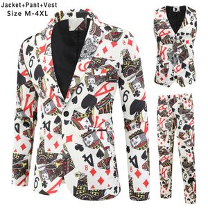 Men's Suits Blazers Playing Cards Poker Print Suits Mens Blazer Jacket Korean Fashion Party Prom Costume Sets Homme Men's Vintage Pants Vest Hombre 230612