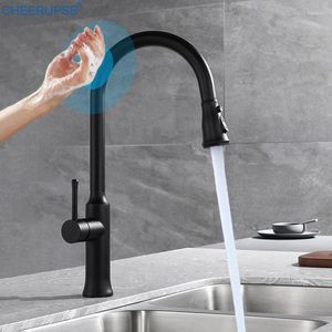 Kökskranar Touch Faucet Sink Infrared Motion Sensor Tap Cold Mixer Touchless TAPS Smart Pull ut flexibelt grifo rostfritt stål