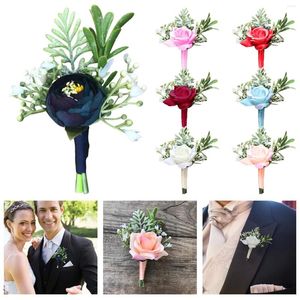 Fiori decorativi Seta artificiale Rosa da sposa Sposo Fiore all'occhiello Uomo Pin Kit Corpetto Matrimonio Polso Fiore Festa Mariage Decorazione