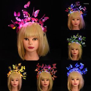 Dekoracja imprezowa LED blask kolorowy motyl na głowę dla kobiet dziewczęta fryzjer Fairband Fairy Garland Hair Hoop ślub ślubny