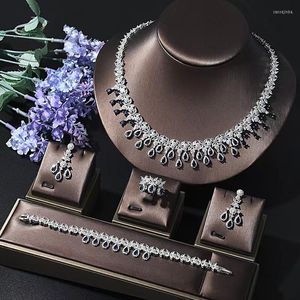 Necklace Earrings Set EYER Bridal Wedding High Quality Women Party Banquet 4pcs Water Drop Blue Stone Earring Bracelet Ring Sets