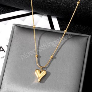 Gold Color Stainless Steel Heart Shaped Pendant Necklace for Women Bead Chain Minimalist Necklaces Fashion Jewelry