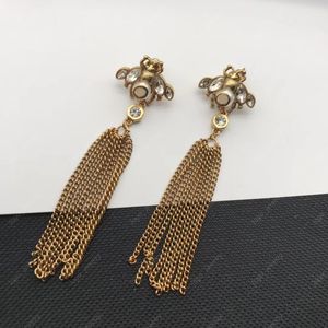 Fashion Bee Chain tassel Dangle Chandelier Earrings women's Brass Vintage luxury designer jewelry for women party lovers gift