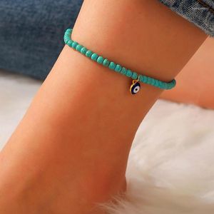 Anklets Huatang Blue Turquoise Devil's Eye Feade Feed Ornament Bohemian Rice Bead Chain6969
