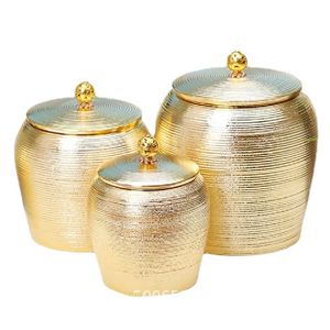 Dekorativa föremål Figurer Luxury Golden Ceramic Storage Jar Porcelain Sealed Box Large Capacity Food Container Coffee Bean Tea Caddy Crafts 230612