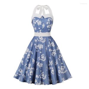 Casual Dresses Summer 2023 Fashion Sexig Backless Halter Flower Printed Party Vintage Retro Skater Dress