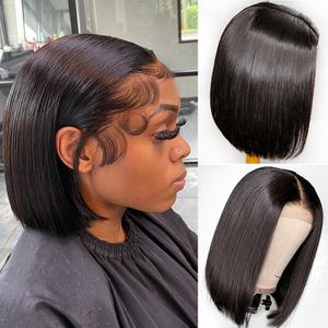 Parte T Lace Front Bob Peruca de Cabelo Humano Pré Arrancado 13x1 Bob Peruca Curto Brasileiro Osso Perucas Retas Para Mulheres Remy Barato Cabelo Humano