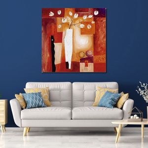 Abstract Canvas Art Orange Geometric Floral Painting Handmade Modern Decor for Entryway