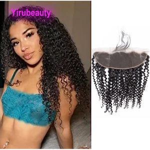 Yirubeauty Peruian Malaysian Virgin Human Hair13x4 Lace Frontal Kinky Curly 10-24inch Pre Plucked Natural Color