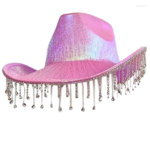 Berets M2EA Tassel Cowgirl Hat Rhinestones Cowboy Bride Party Bachelorette