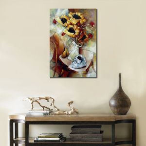 Abstract Music Canvas Art Sunflowes Coffee Painting Handmade Musical Decor for Piano Room