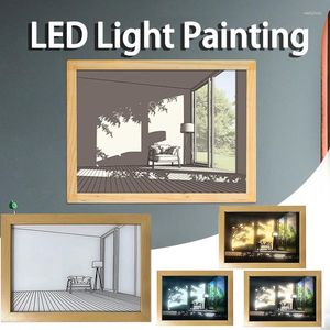 Night Lights Unique LED Light Painting Minimalist Wall Artwork Table Lamp Adjustable Wooden Po Frame For Home Decor/Gift