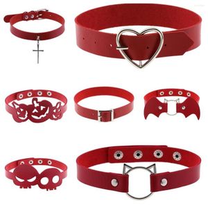 Gargantilha Goth Fun Halloween Sexy Colars Colar De Couro Vermelho Para Mulheres Bondage Cosplay Colar De Festa Cinto Gótico Acessórios Y2K