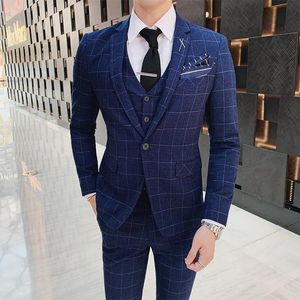 Suits High quality (Blazer + vest + trousers) Men's Elegant Fashion Simple Business Leisure Party Gentlemen Slim Fit 3 Piece Sets