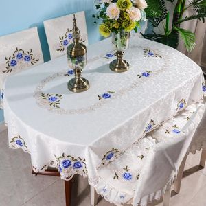 Table Cloth Oval White Embroidered Fold Tea Europe Dining Cover Tablecloth Lace Art Dust Chair