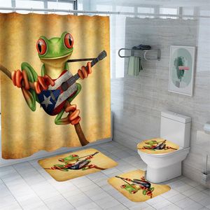 Perdeler Karikatür Komik Kurbağa Duş Perdesi Banyo için Kapak Su geçirmez Baskı Banyo Mat Seti Ekof -Dostu Tuvalet Halıları Yüksek Kaliteli Halılar