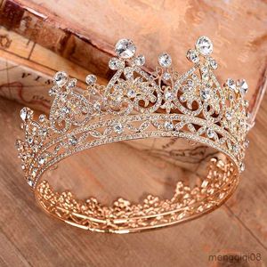 Gioielli per capelli da sposa Diademi rotondi Strass d'oro Cuore Regina Fascia per capelli da sposa per le donne R230612