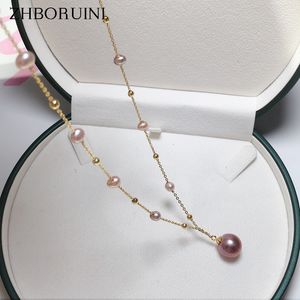 Naszyjniki wisiorek Zhboruin Babyysbreath Big Round Pearl wisiorek 100% prawdziwy naturalny naszyjnik z perłami słodkowodnej 18k złota biżuteria Kobieta 230609