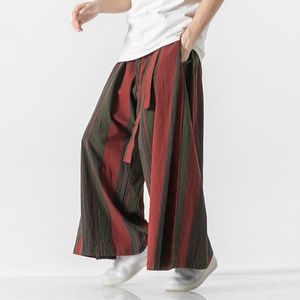 Pants Japanese Korean Men's Wide Leg Ice Silk Pants Chic Unique Stripes Casual Cotton Joggers for Man Harem Pants Casual Kimono Pants