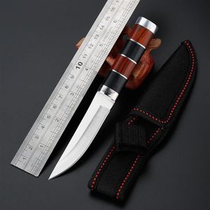 3CR13 Rostfritt stål Fixade blad Hunting Knives Trä och kopparhandtag Självförsvar Multifunktionell överlevnad EDC Utåte Kniv T289G