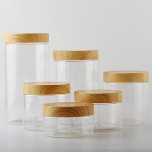 Storage Boxes Bins Plastic Bottle Nut Biscuit Jar Wood Grain Transparent Sealed Kitchen Seasoning Grains Moistureproof Freshkeeping 230613