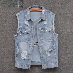 Gilet da donna Donna Jean Cowboy Gilet Hole Denim Vest Donna Primavera senza maniche Top Giacca corta Ragazze strappate Retro G410