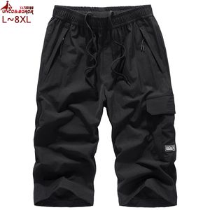 Mäns shorts plus storlek 7xl 8xl Mens Knee Lenght Last Shorts Casual Elastic Midje Fitness Bermudas Male Breattable Beach Surfings Shorts Män 230613