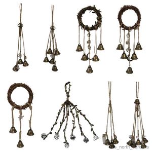 Trädgårdsdekorationer Handgjorda häxklockvävning Vind Chime Door Hanging Witch Rattan Wreath Rope Vintage Porch Door Bells For Porch Garden R230613