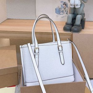 2023 New Straw Woven Leather Crossbody Tote Bag Large Capacity Shopping Bag Handheld or One Shoulder Casual and Rural Style for Women Light Brown and White