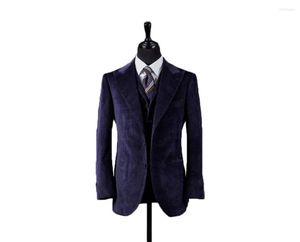 Men's Suits Two-Piece Purple Corduroy Suit With Vest Skinny Singal Breasted Jacket Wedding Party Evening Groomsmen Wear
