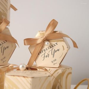 Confezione regalo 10 pezzi piccola scatola di imballaggio per caramelle nuziali di lusso nastro di carta perla custodia esagonale pacchetto di stoccaggio per biscotti al cioccolato