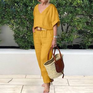 Women's Two Piece Pants Ladies Vintage Solid Cotton Linen T-Shirts Two Piece Set Casual Loose Short Sleeve Tops Long Pants Suits Commute Women Outfits 230613