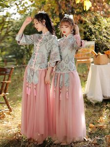 Conjunto de vestido de dama de honra de irmãs de fada chinesa 2023 para verão feminino elegante traje Tang Hanfu vestidos estilo chinês