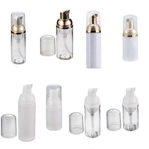 Frascos de espuma de viagem de plástico PET vazios Sabonete para lavar as mãos Dispensador de creme Mousse Frasco borbulhante 30ml/50ml Bomba de ouro transparente/branco Nqivs