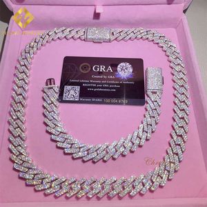 Heißer verkauf 15mm moissanite armband männer silber kubanische gliederkette pass diamant tester GRA VVS moissanite kubanische halskette