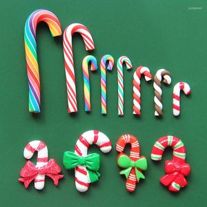 Charms 50pcs Cartoon Christmas Cane Ornaments Clay Resin Bowknot Crutches Cabochon DIY Jewelry Making Crafts Embellishment