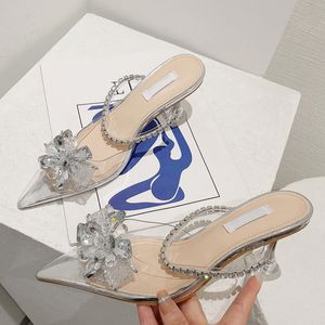 Liyke dziwny styl przytulny niski obcas dla kobiet mułki buty moda kryształowe kryształowe pasek przezroczyste pompki eleganckie sandał imprezowy