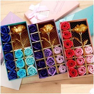 Party Favor Gold Foil Artificial Decor Rose Gift 12 PCS Soap Flower Mothers Day Box Scented Bath Body Petal Flowers BH1276 TQQ DROP DHHCR