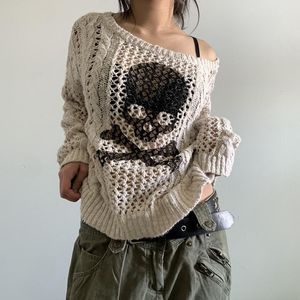 Kobiety swetry harajuku grunge y2k estetyka retro skoczki szkieletowe wydruk puste z dzianiny sweter jesienny pełny rękaw