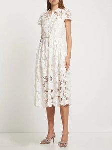 Basic & Casual Dresses European Designer Dress 2023 Summer New Polo Collar Water Soluble Flower Waist Dress