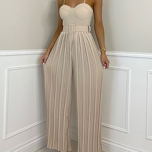 Kobiety Jumpsuits Rompers Summer Casual Selysders Det Stontar Kobiet Kobiety Seksowne modne szarfy bez rękawów plisowane szerokie nogi kombinezon pomarańczowy kobieta 230613