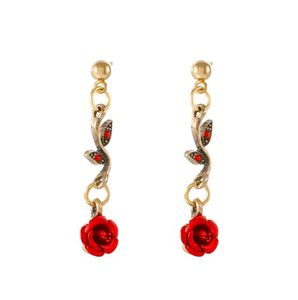 Ciondoli Retro francese rosa rossa fiore bracciale orecchini collana pendente set per donna donna donna ragazza personalità orecchino goccia D Otz8C