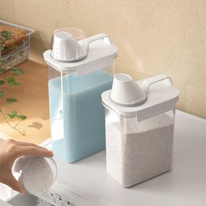 Storage Boxes Bins Airtight Laundry Detergent Powder Box Clear Washing Container with Lid and Handle Multipurpose Plastic Cereal Jar 230613
