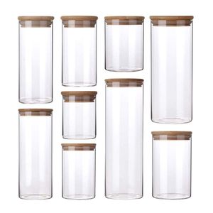 Storage Boxes Bins Wood Jars Lid Glass Airtight Canister Kitchen Bottles Jar Sealed Food Container Tea Coffee Beans Grains Orgnizer 230613